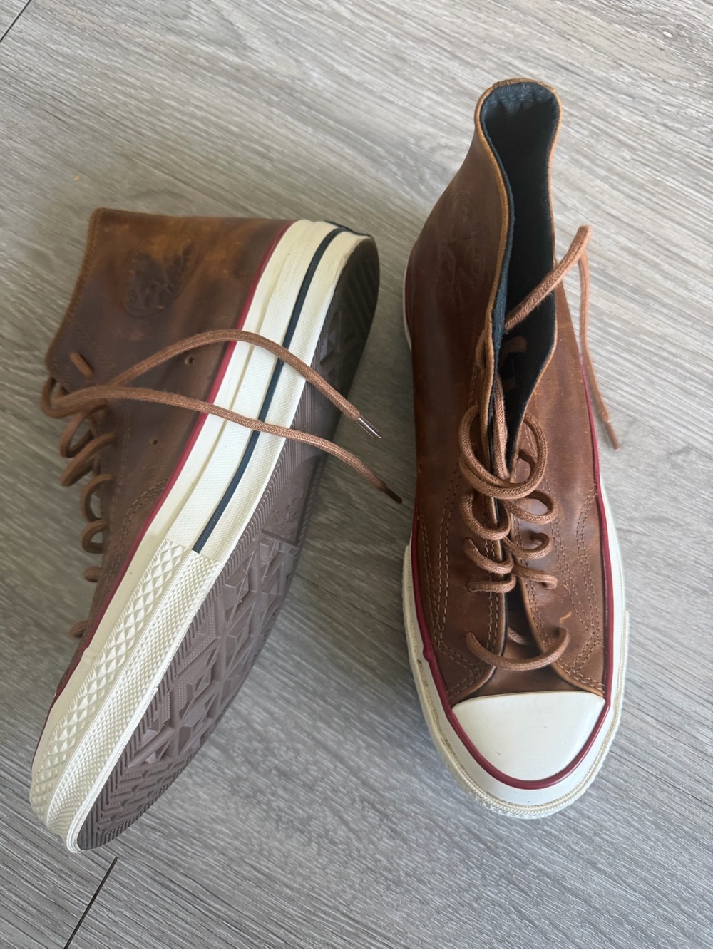 Converse Chuck Taylor’s Brown Leather High-Top Sneakers